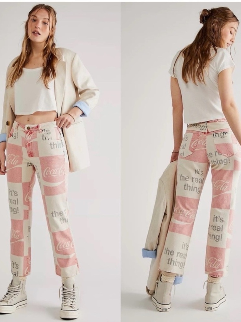 Rollas Coca Cola Jeans High Rise Straight Collab Limited White Red